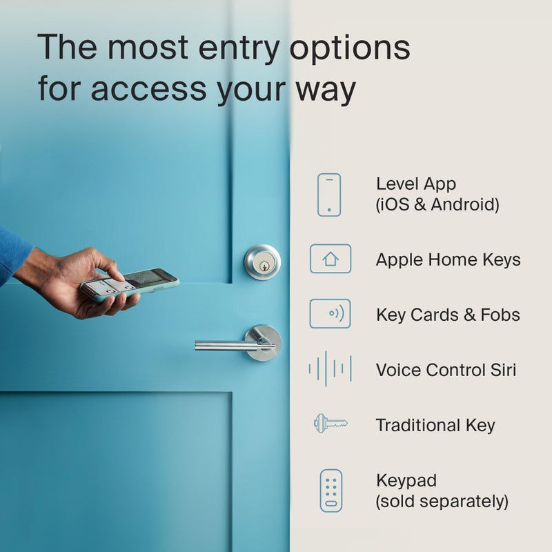 ليفل قفل المستوى + قفل Deadbolt الذكي - أصغر قفل ذكي في العالم بالإضافة إلى مفاتيح Apple Home - تطبيق Level لنظامي التشغيل iOS وAndroid - يعمل مع Apple Home (أسود غير لامع) - Image 2